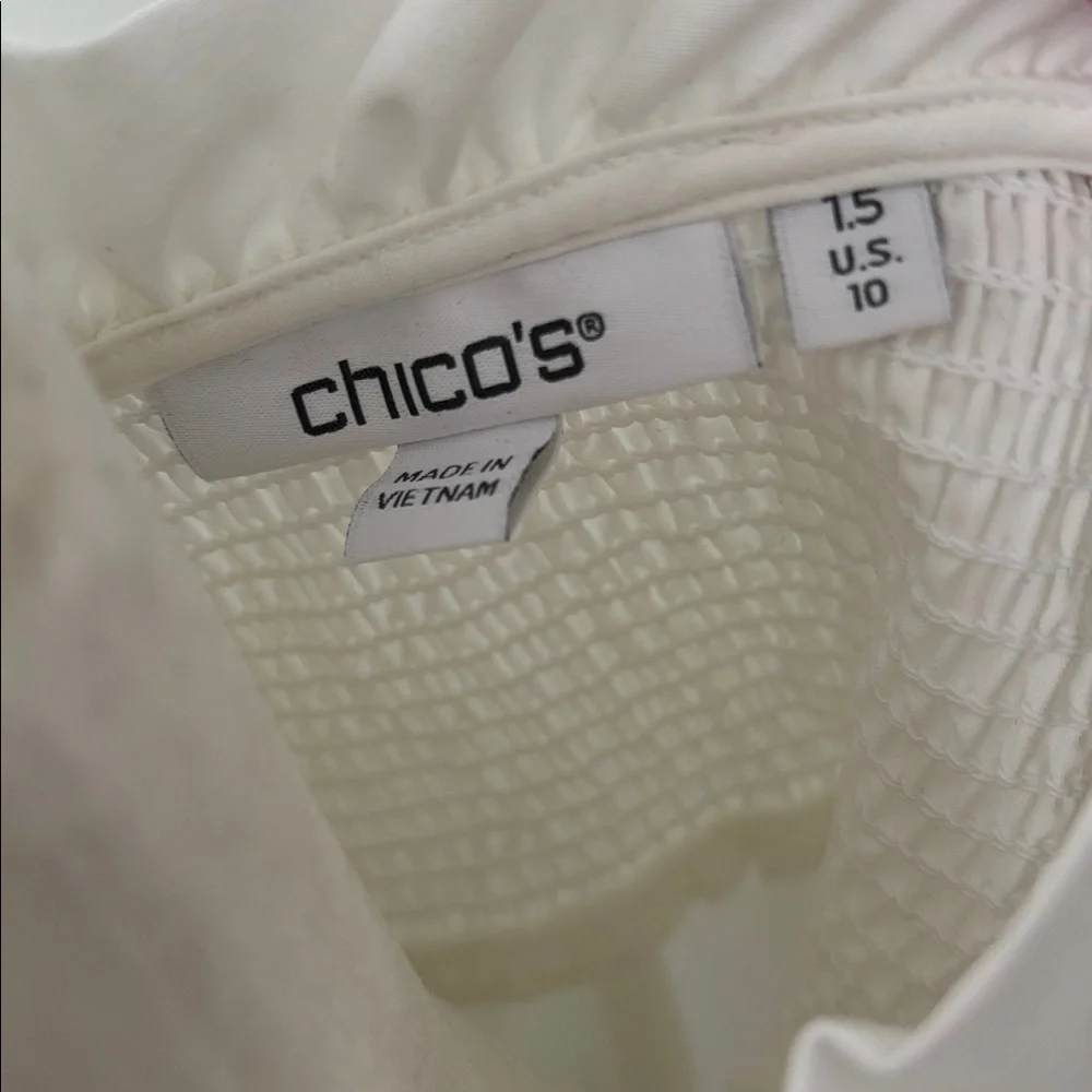 NWT Chico’s Zenergy UPF Neema Smocked Ruffle Sleeveless Top in Alabaster - Picture 3 of 10